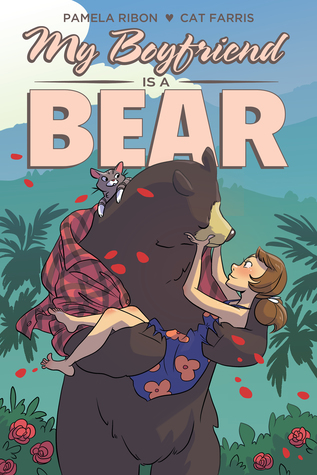 My Boyfriend is a Bear book cover (a black bear carrying a woman bridal-style in its arms, while rose petals swirl around them)