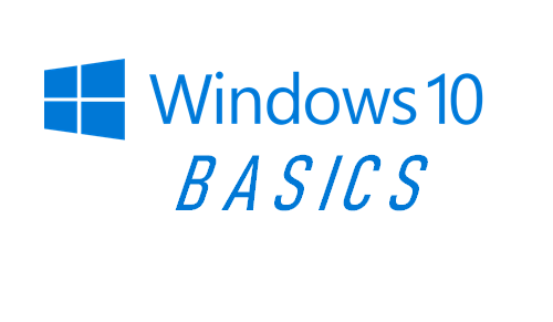 Windows 10 basics with a windows logo (a blue 4-pane window)