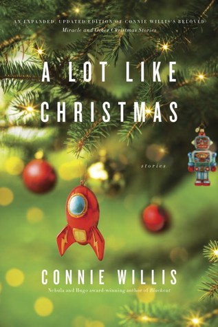 A Lot Like Christmas book cover (a close-up of a Christmas tree branch, with an ornaments shaped like a rocket ship and robot)