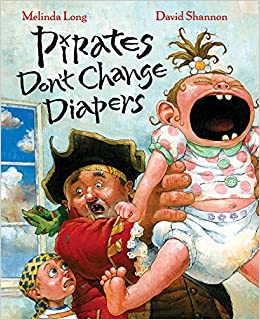 Pirate holding up a crying baby