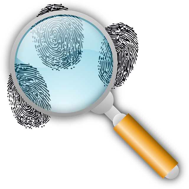 A magnifying glass hovers over 3 fingerprints