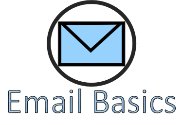 A circle around a blue envelope with the text "Email Basics" underneath it.