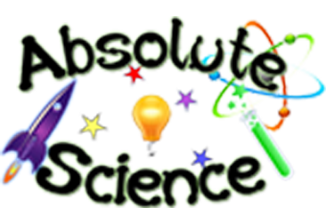 The words "Absolute Science," surrounded by a purple rocket, a glowing lightbulb, and multicolored stars.