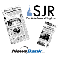 SJR logo, Newsbank logo, and newspaper front pages