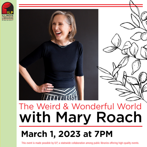 Mary Roach looking away from the camera, mid-laugh