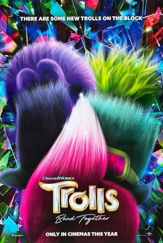 Brightly colored troll hair over a sparkling background.