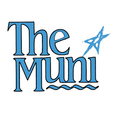 Blue text with the words "The Muni". The dot on the I is shaped like a star.