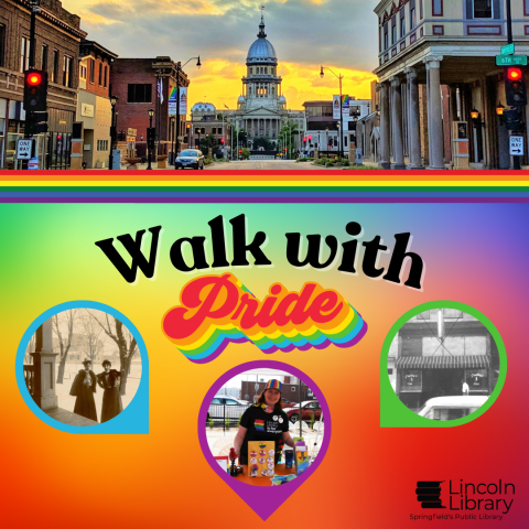 "Walk with Pride" over a rainbow background with a photo of the Capitol