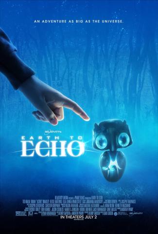 Poster for Earth to Echo. A hand reaches out to touch a small blue robot.