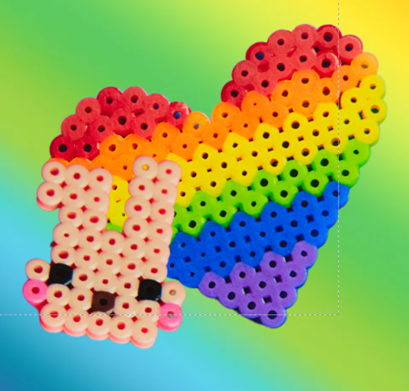RAINBOW HEART AND PINK RABBIT FACE MADE WITH PERLER BEADS
