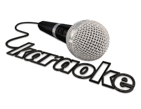 A microphone whose cord spells out the word "Karaoke"