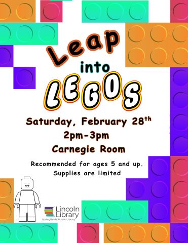 A flyer for the event, with dates, times, and pictures of lego bricks.