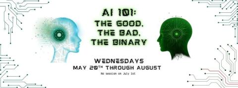 AI 101: The Good, the Bad, the Binary, two human heads with circuits facing each other.