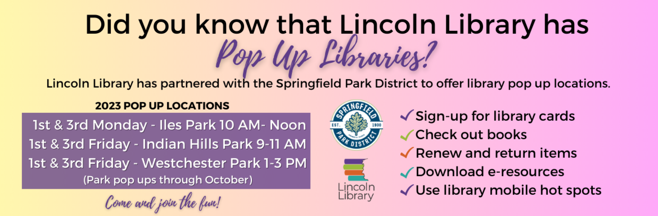 Lincoln Library has Pop-Up Libraries!