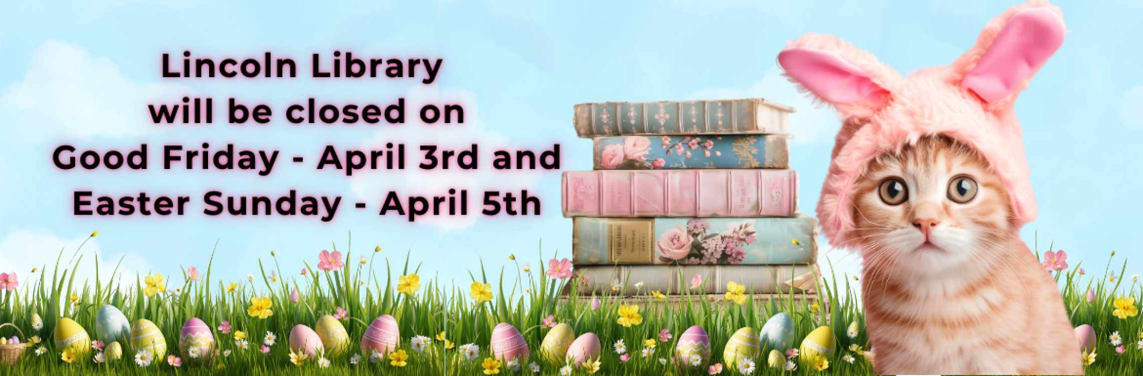 Lincoln Library will be closed on Friday, April 3 and Sunday, April 5 for Good Friday and Easter Sunday